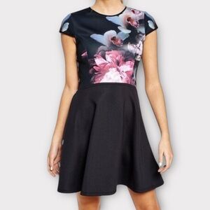 Ted Baker Women’s Dress XL Floral Scuba Skater Mini Feminine Dainty
